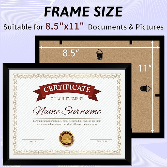 NEXCOVER Diploma Frame Black 10 Pack, 8.5 x 11 Certificate Frame with HD Plexiglass, 8.5 by 11 Picture Frames for Documents, Photos, Posters, Artworks, Horizontal and Vertical Wall Display
