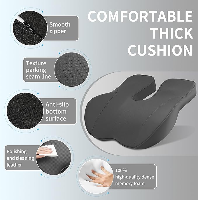 Car Seat Cushions for Driving Memory Foam Office Chair Seat Cushion Sciatica Pain Relief Pillow for Truck SUV