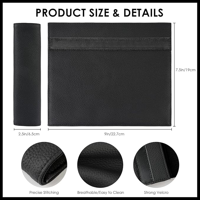 Car Seat Belt Covers for Adults Soft Leather Seatbelt Shoulder Pad Neck Cushion Protector Comfortable Driving Car Accessories Truck SUV Airplane Backpack (SC01Black-9in-1Pack)