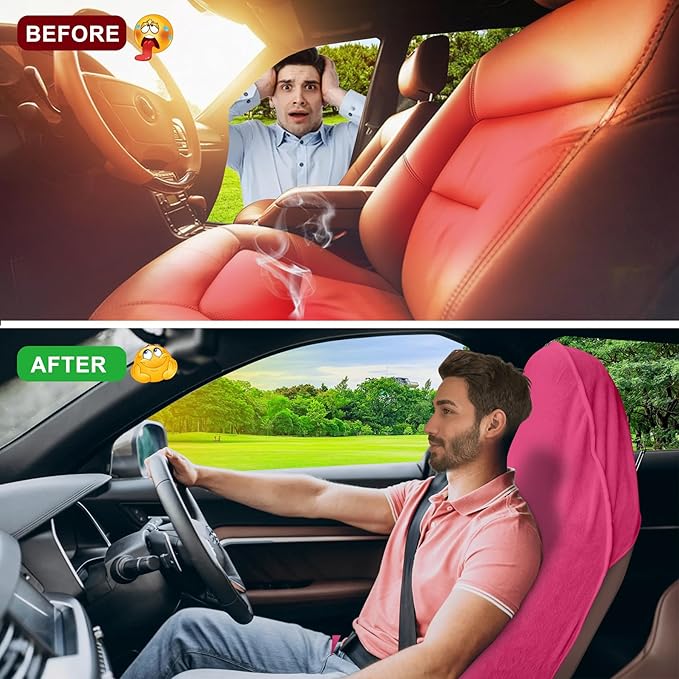 Car Seat Towel Cover, Universal Front Seat Protector for Cars, SUVs and Trucks, Sweat Towel Car Seat Cover for Gym, Yoga, Swimming, Pets and Family Travel, Dark Pink, 2 Pack