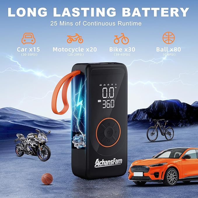 P9 Pro Tire Inflator Portable Air Compressor-Air Pump for Car Tires with Digital Pressure Gauge, Dual Power and Auto Shut-Off, 22IN Hose, Cordless Pump for Car, Motorcycle, Bicycle, Balls