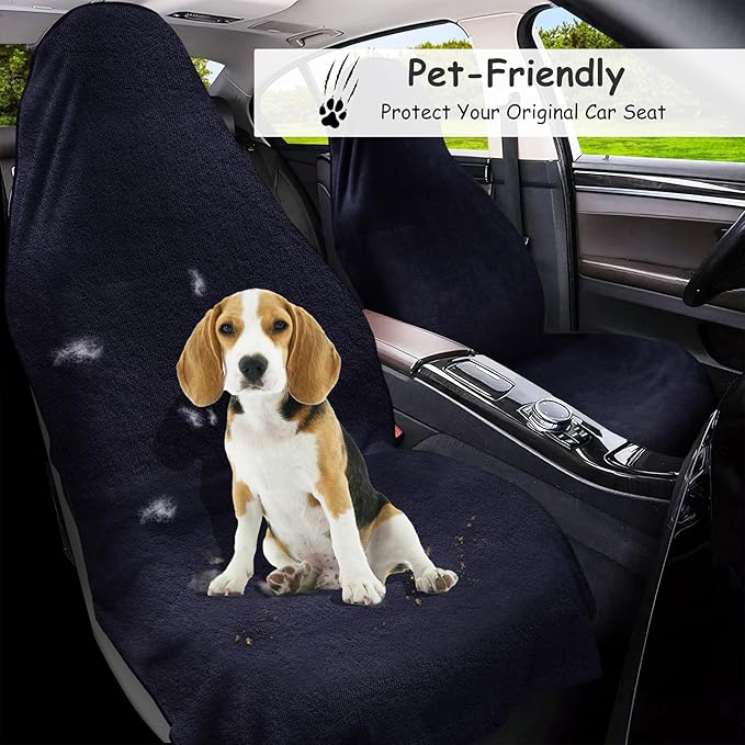 Car Seat Towel Cover, 2pcs Universal Front Seat Protector for Cars, SUVs and Trucks, Sweat Towel Car Seat Cover for Gym, Yoga, Swimming, Pets and Family Travel, Navy