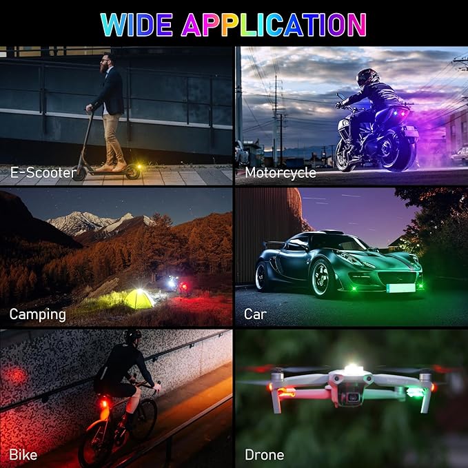 Upgraded Wireless & Rechargeable Anti-Collision LED Lights with Remote Control – Ultra-Bright,Adjustable Lighting for Motorcycle,Bicycles,Drone,e-Scooter,Cars,Safety Light for Enhanced Visibility
