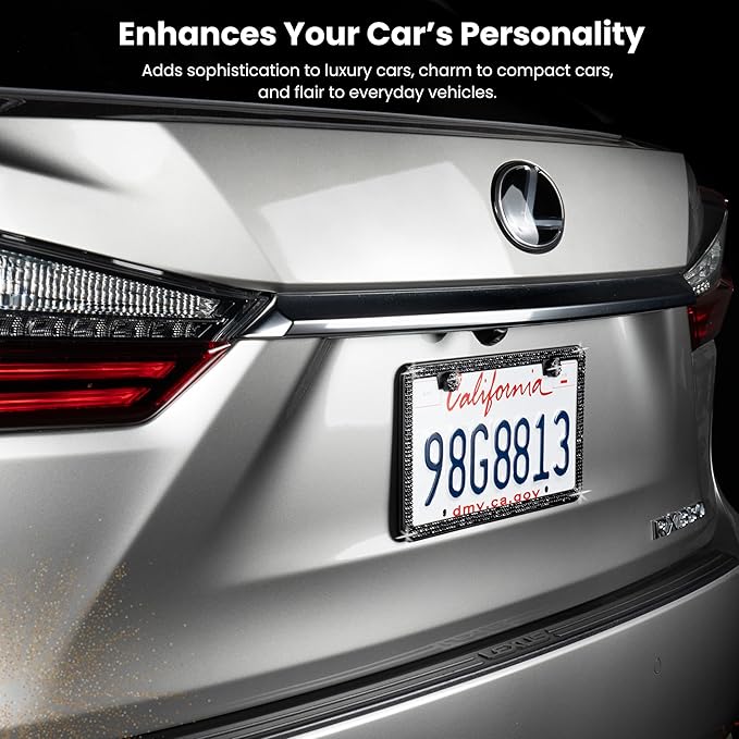 SunplusTrade Bling License Plate Frame for Women 2 Pack Sparkly License Plate Frames Bedazzled Diamond Rhinestone Crystals (Black)