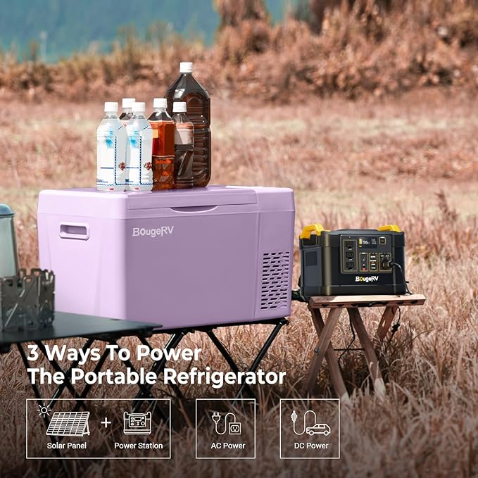 BougeRV Purple 23Quart Portable Refrigerator, 12 Volt Fridge 22L, Portable Freezer Compressor Cooler 12/24V DC 110~240 Volt AC for Truck Van RV Camper -8℉~50℉
