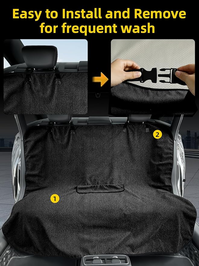 ZIMABLUE Terry Cloth Back Seat Cover Black Universal Waterproof Car Sport Towel Seat Cushion Non-Slip Sweat-Absorbent Towel Cloth Suitable for All Seasons Waterproof Beach Seat Cover Washable