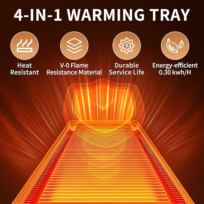 Electric Warming Tray (Extra Long 47”x12”),Food Warmers for Parties Buffet with Thermostat&Full Surface Heating, Tempered Glass Warming Mat for Food, Temperature Adjustable Gold Edges Food Warming Mat