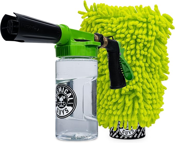 Chemical Guys Foam Blaster 6 Foam Car Wash Gun and Chenille Premium Scratch-Free Microfiber Wash Mitt, Lime Green - (Car Wash Foamer Connects to Any Garden Hose) EQP365 (2 Items)
