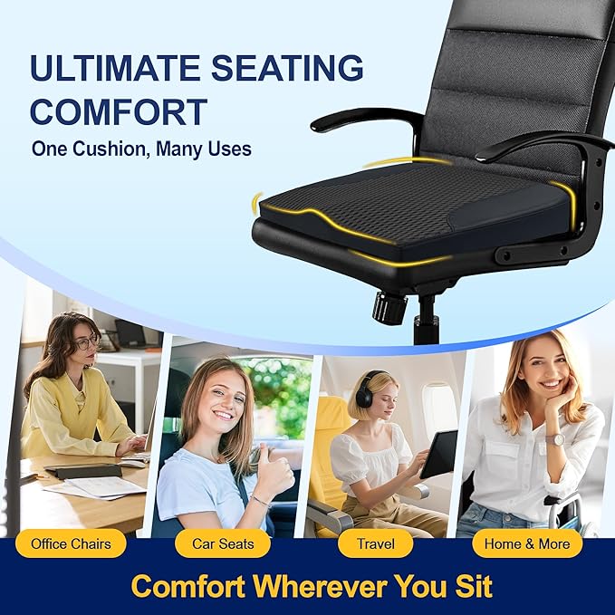 kingphenix Car Seat Cushion – Memory Foam Pad for Driving Comfort – Boosts Height and Relieves Coccyx & Lower Back Pain – Car, Truck, Office Chair (Black)
