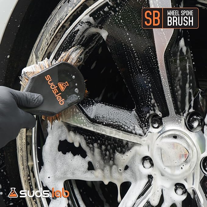 Suds Lab SB Wheel Spoke Tire Brush, Soft Bristle Wheel Cleaner Brush for Car, Truck, Motorcycle, Bike Cleaning and Detailing