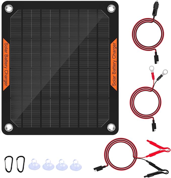 OYMSAE 12V Solar Battery Charger ,5W Waterproof Solar Battery Maintainer,Portable Solar Panel Charger with Upgraded Controller for Car, Motorcycle, Boat, Marine, RV, Trailer, Tractor,Truck, etc