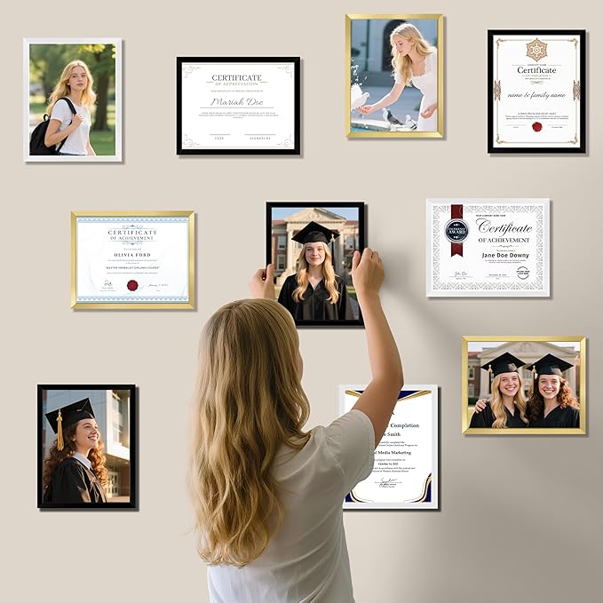 NEXCOVER Diploma Frame Black 10 Pack, 8.5 x 11 Certificate Frame with HD Plexiglass, 8.5 by 11 Picture Frames for Documents, Photos, Posters, Artworks, Horizontal and Vertical Wall Display