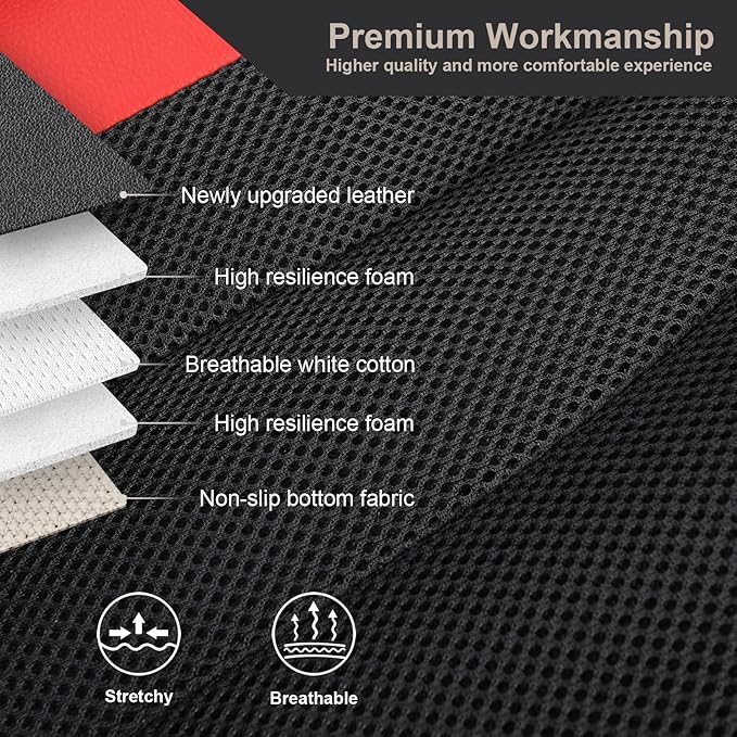 GIANT PANDA 2 Front Leather Car Seat Cover for Hyundai,3D Air Cool Mesh Thick Seat Covers Custom Fit Hyundai Sonata Elantra Santa Fe Tucson Accent Kona Palisade Genesis Venue Ioniq (Red+Black)