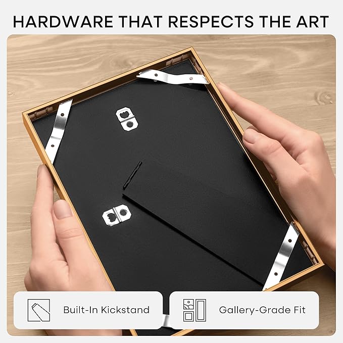 Homeforia 8.5x11 Picture Frame Bronze, High End Metal Brass Frame 8.5 x 11 with Mat 6 by 8 Photo, 11x8.5 Frames Matted to 6x8 Print, 8.5by11 Wall or Tabletop Frames, Tempered Glass, Wall Kit, Set of 3