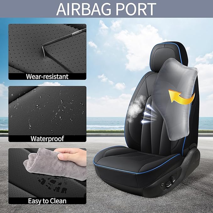 Leather Car Seat Covers,Waterproof Seat Covers Full Set, Fit for Equinox Civic Sentra Tucson RAV4 Altima CX5 Camry Corolla Cruze Rogue CRV Accord,Blue Black