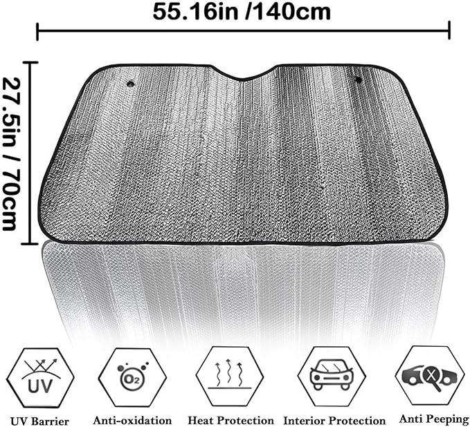 Big Hippo Car Windshield Sun Shade-Jumbo/Standard Car Window Shades Keeps Vehicle Cool-Front UV Ray Protector Sunshade-Easy to Use Sun Shade-Silver(55.16"X 27.5")