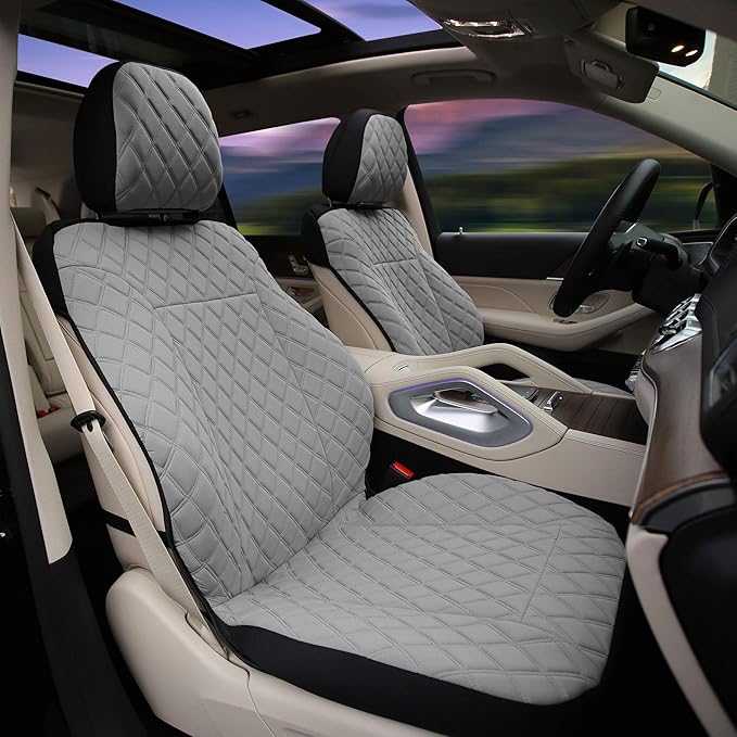 TLH Prestige 79 Diamond Stitch Gray Neosupreme Car Seat Cushions, Two Pack Seat Covers for Cars Trucks SUV, Water Resistant Car Seat Cushion, Interior Accessories, Universal Fit Car Seat Protector