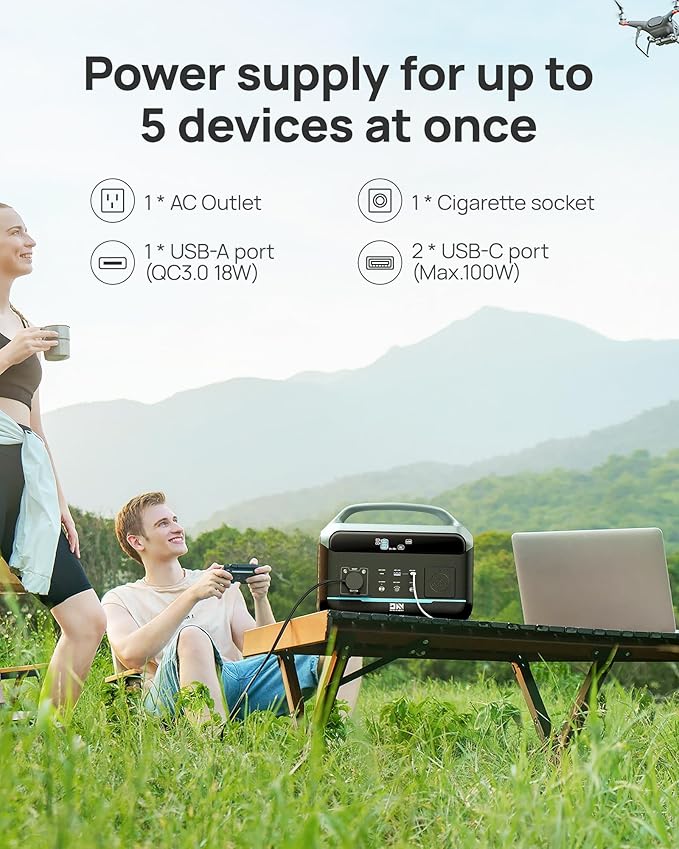 Portable Power Station 299Wh, DaranEner 600W(1200W Surge) Pure Sine Wave AC Outlets LiFePO4 Battery, <20 MS UPS/ 1.3 Hour Fast Charging, for Home Backup, Camping & RVs, Off-grid Power Outage, CPAP