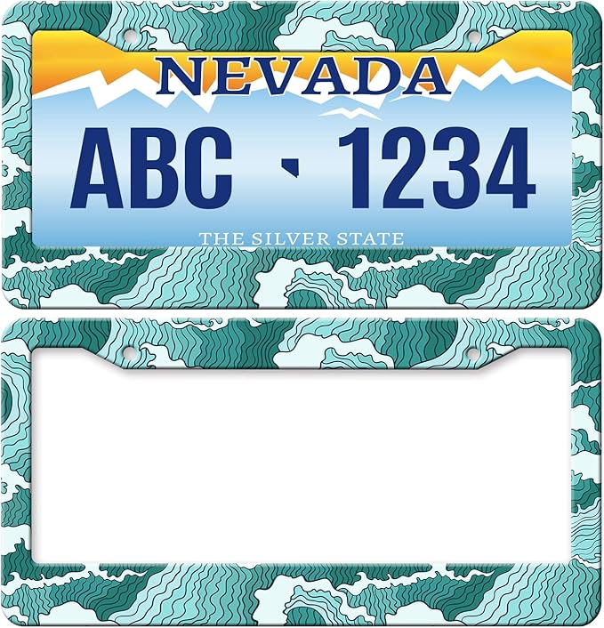MIOAOSRT Blue and Green Wave License Plate Frame Japanese Abstract License Plate Cover Car Tag Holder Metal License Plate Frame Fits Standard U.S.Vehicles 12x6 Inch