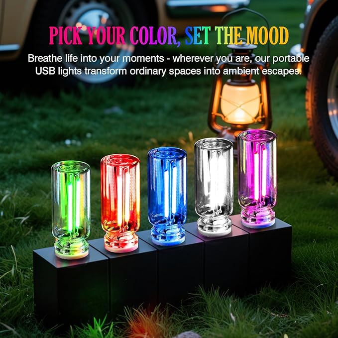 2PCS Car USB Night Light Touch Dimmable LED Filament Lamp, USB Plug-in Mini Glass Bottle Night Light DIY Mood Lamp Atmosphere Lights for Automotive Vehicle Bedroom Hallway Camping Decoration, Green
