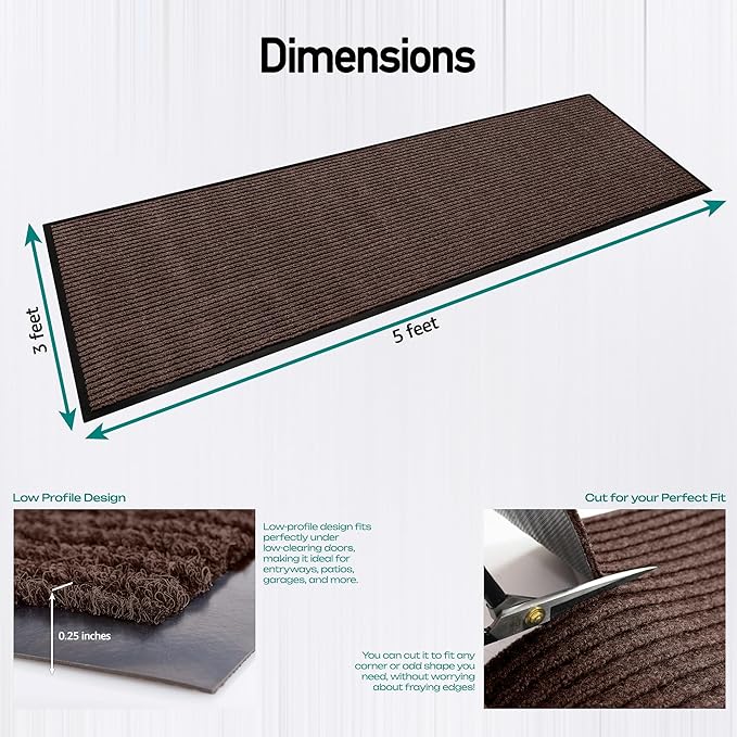 MaxMat® Extra Large Commercial Floor Mat, 3 x 5 Feet Heavy Duty, Waterproof, Low-Profile, Easy to Clean, Rubber Entry Mat (Brown, 3 x 5 Feet)