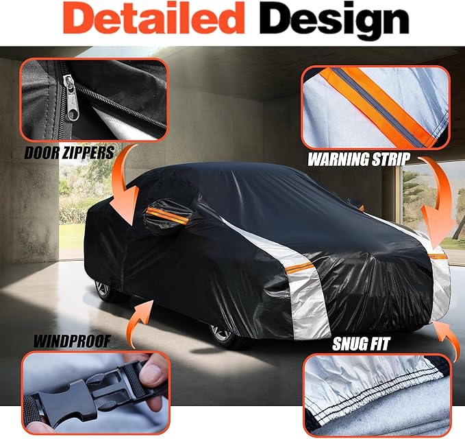 12-Layer Custom Fit Car Cover for Tesla Model Y (2020-2025), Upgraded Waterproof All-Weather Full Exterior Cover with Door Zipper and Charging Port, for Snow Rain Dust and Sun UV Protection-Black.