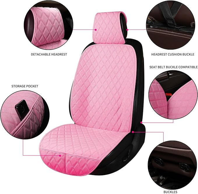2PCS Linen Front Seat Covers for Cars Sideless Seat Covers Breathable Cloth Fabric Car Seat Protector Universal Fit Most Automotive, SUV, Trucks, Van(Pink)