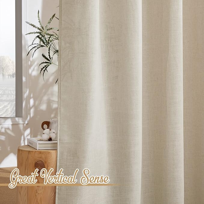 NICETOWN Living Room Curtains Linen Blend 96 inches Long, Grommet Semi Sheer Privacy Assured with Light Filtering Semi Sheer Drapes for Bedroom / Living Room, Taupe, W52 x L96, 2 Panels