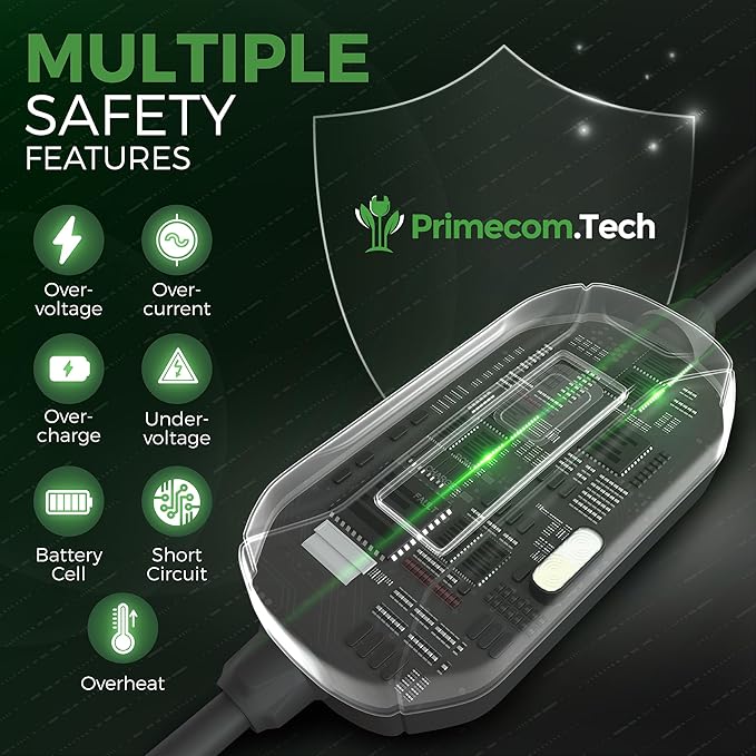 PRIMECOM Level 2 EV Charger 220/240V, 16A, 30ft & 50ft, Portable EVSE Electric Vehicle Charging Cable Compatible with Bolt Volt Leaf BMW i3 Fiat 500e Clarity NIRO Prius (50 Feet, 14-30P)