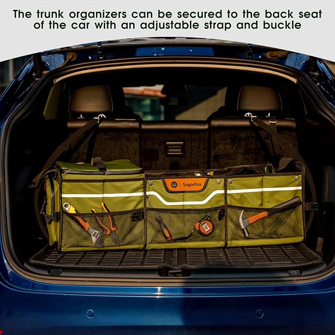 Trunk Organizer, Heavy-Duty Storage for Car & SUV, Foldable Waterproof Car Organizer with Cooler, Collapsible Multi-Compartment Storage, 95L, Green-M003