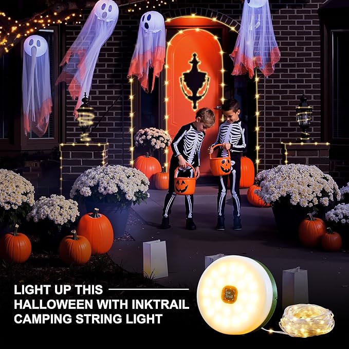 Solar Camping String Lights, Retractable Waterproof 33FT LED Camp Light with 8 Light Modes, Rechargeable 3000mAh Battery Powered Fairy Lights with Remote for Outdoor, Tent, RV, Patio, Awning, Party
