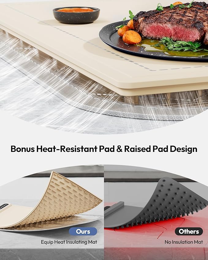 Gaiatop Food Warmers for Parties Buffet with RGB Edge, Electric Warming Mat for Countertop, 6 Temp Level 122℉-212℉, 6 Timer Settings, Full-Surface Fast Heating, Portable Silicone Food Warmer, Cream