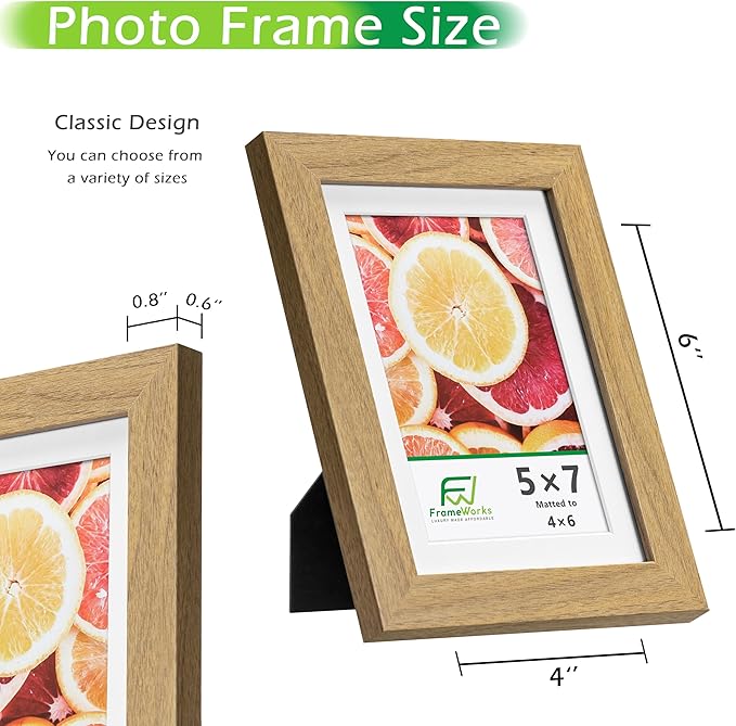 FrameWorks 2-Pack, 5x7 Matted to 4x6 Picture Frame, Golden Oak – Classic Wooden Photo Frame with Tempered Glass, Modern Matte Finish for Prints, Posters, Certificates & Wall Decor – Gallery-Ready