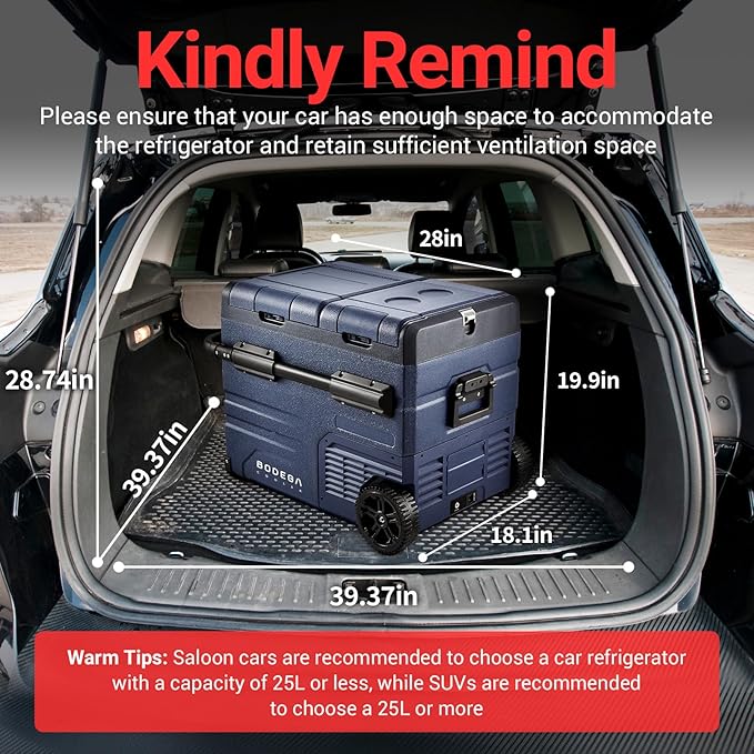 BODEGACOOLER 12V Portable Refrigerator,48 Quart(45L) Car Fridge,RV Car Refrigerator,Portable Fridge Freezer, -4℉-68 Cooler APP Control 12/24V DC and 100-240V AC for Car,Travel(2 Doors)