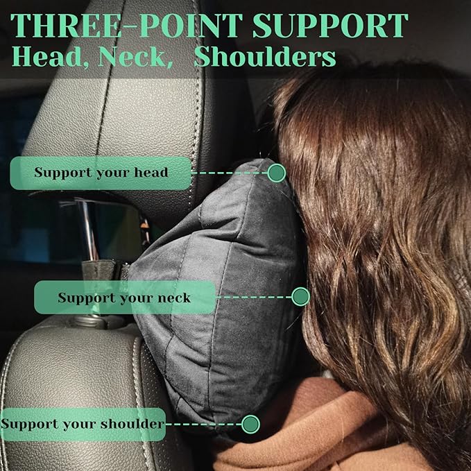 1 Pack Universal Car Headrest & Neck Support Pillow Soft Auto Seat Headrest Neck Rest Cushion for Driving with Adjustable Strap, Memory Cotton and Removable Cover, Ergonomic Design Black