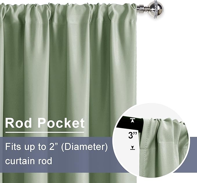 JIUZHEN Blackout Curtains for Bedroom - 60 Inch Extra Wide Thermal Insulated Room Darkening Privacy Soundproof Curtains for Living Room, Set of 2 Panels with Tiebacks, 60 x 84 inches, Light Green