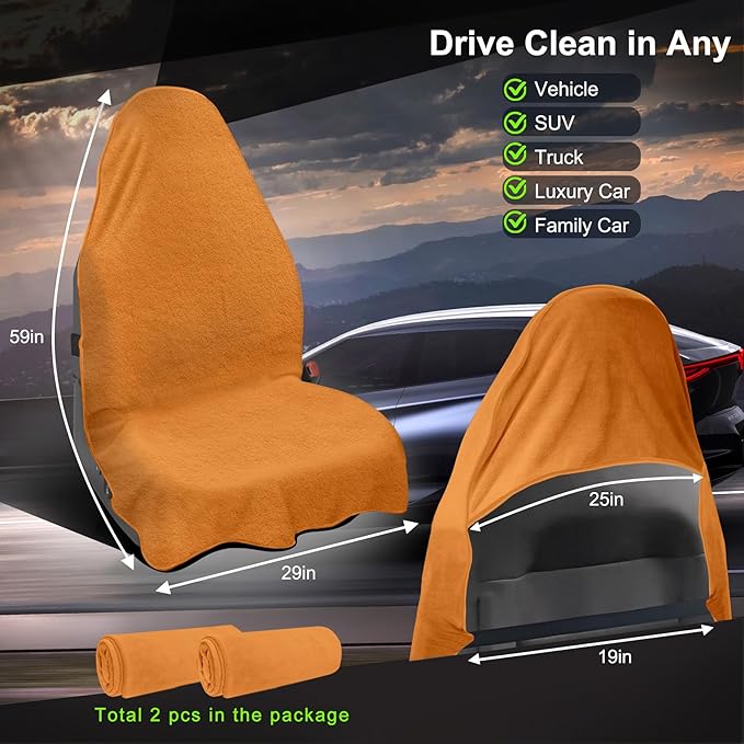 Car Seat Towel Cover, Universal Front Seat Protector for Cars, SUVs and Trucks, Sweat Towel Car Seat Cover for Gym, Yoga, Swimming, Pets and Family Travel, Golden Sunset, 2 Pack