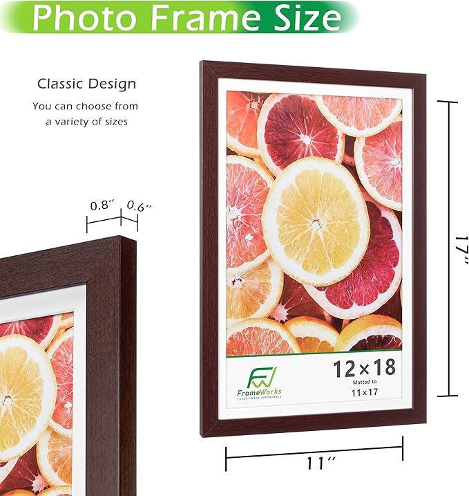 FrameWorks 2-Pack, 12x18 Matted to 11x17 Picture Frame, Mahogany – Classic Wooden Photo Frame with Tempered Glass, Modern Matte Finish for Prints, Posters, Certificates & Wall Decor – Gallery-Ready