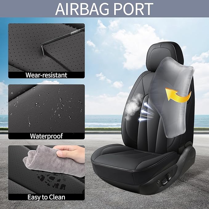 Front Car Seat Covers,Waterproof Leather Car Seat Covers,Comfortable Automotive Seat Protecor Covers,Luxury Breathable Seat Covers for SUV Sedans Pick-up Truck,Black