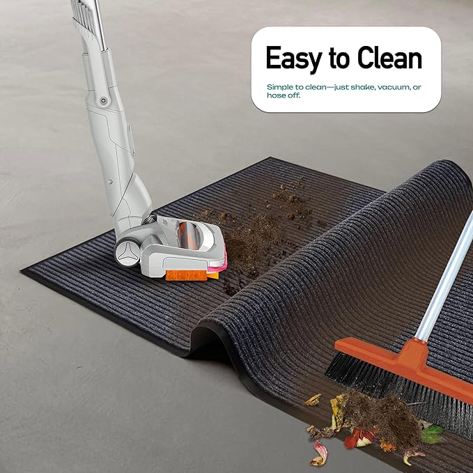 MaxMat® Commercial Entryway Mat - Large Rubber Heavy Duty Doormat, Indoor/Outdoor, Easy Clean, Waterproof Floor Mat (4 x 10 Feet, Grey, MXM-RIB0410GY)