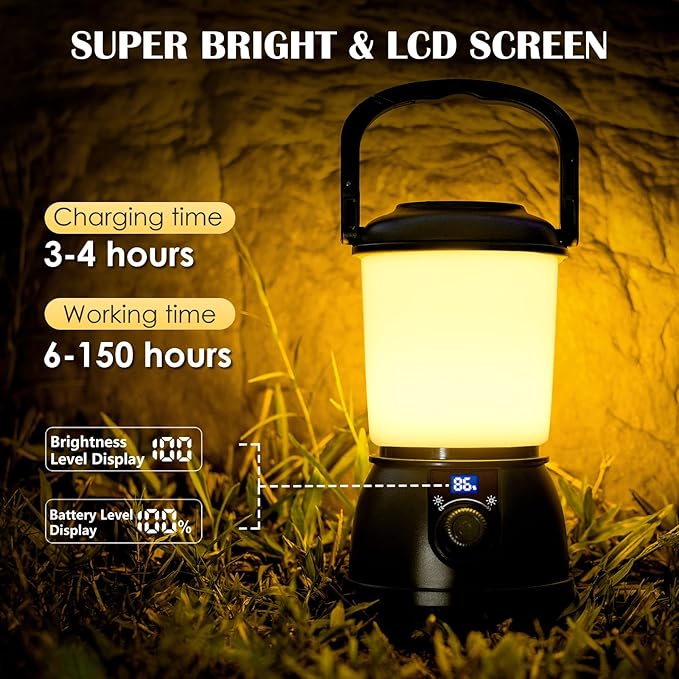 LED Camping Lantern Rechargeable, 5200mAh Camping Lights up to 150 Hours & 5 Light Modes, IPX5 Waterproof, Camping Tent Light for Power outages, Hurricane, Hiking, Emergency, and Home