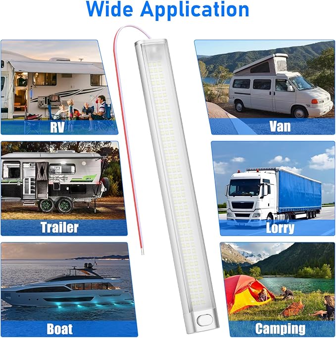 Linkstyle 2PCS 12V Interior LED Light Bar, 168 LEDs 6000K Lights Strip with ON/Off Switch, Interior Lighting Lamp for Car RVs Trucks Boats