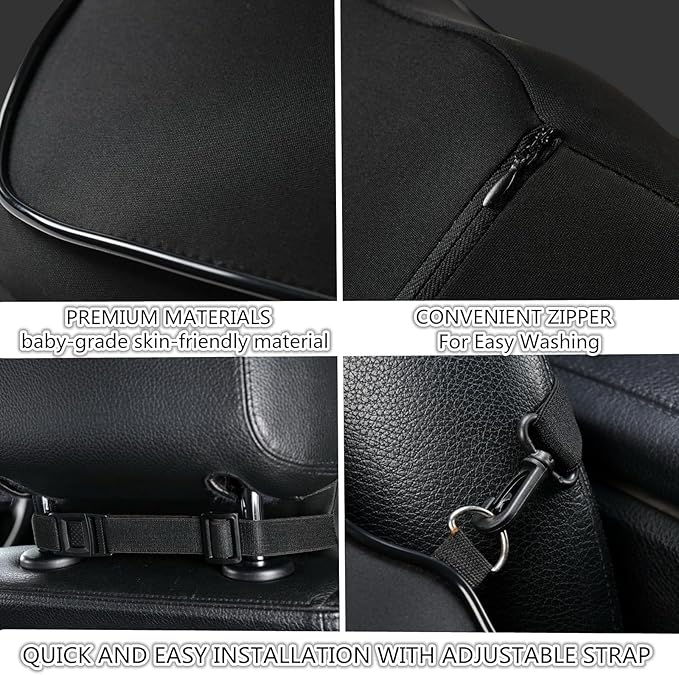 Lumbar Support and Car Neck Pillow for Office Chair and Car Seat ,Softness Memory Foam Erognomic Seat Cushion with Adjustable Strap,Comfortable Ergonomic Design (Black, Polyester)