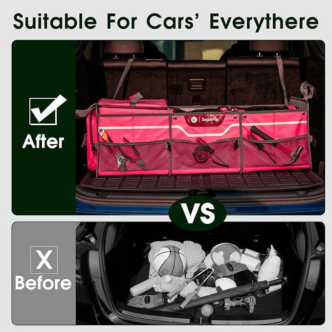 Trunk Organizer, Heavy-Duty Storage for Car & SUV, Foldable Waterproof Car Organizer with Cooler, Collapsible Multi-Compartment Storage, 95L, Pink-M003
