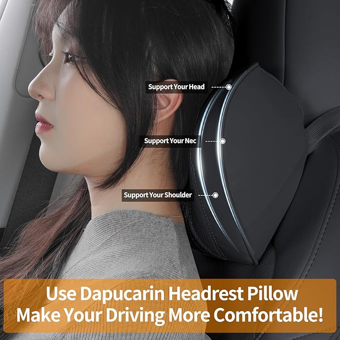 Car Neck Pillow Memory Foam Premium Leather Headrest Neck Support Cushion Universal for Driving Home Office, Black,1PC