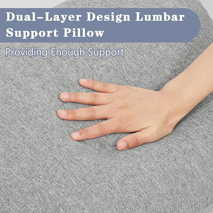 baibu Lumbar Support Pillow for Recliner, Large Memory Foam Dual-Layer Patent Design Back Support Cushion for Sofa & Gaming Chair, Ergonomic Lumbar Pillow with Machine Washable Cover, Grey