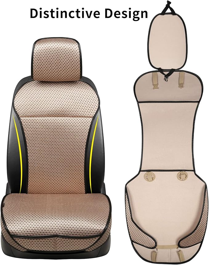 Auto Newer Luxury Breathable Car Seat Cover Fit Four Seasons, Universal Front of Car Seat Cushions, Bottom Seat Covers of Full Wrapped Edge,Universal Fit for 95% Cars,SUV,Pickup(Beige,2PCS)