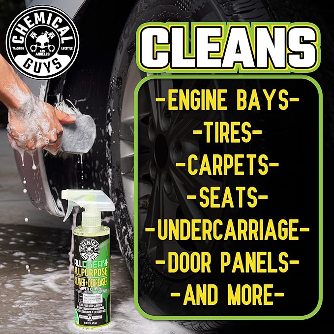 Chemical Guys CLD_101_16 All Clean+ Citrus Based All Purpose Super Cleaner, Safe for Cars, Trucks, SUVs, Motorcycles, RVs & More, 16 fl oz, Citrus Scent