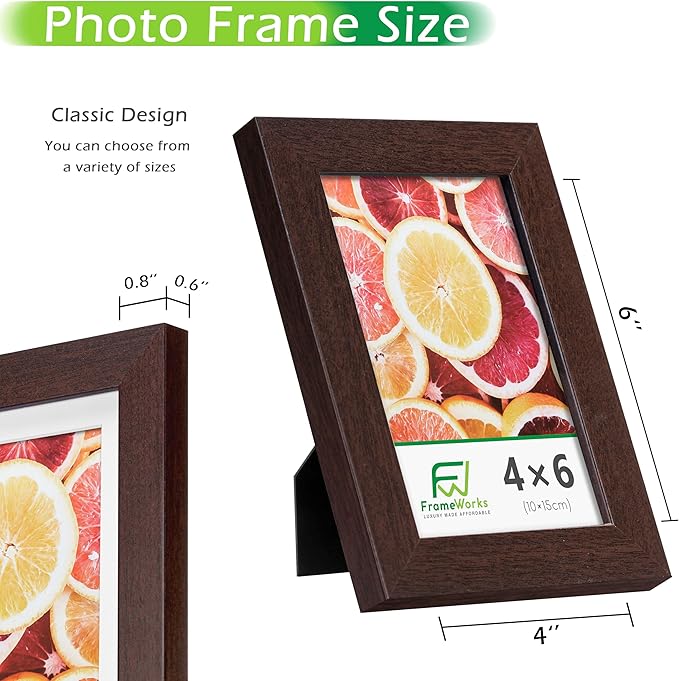 FrameWorks 2-Pack, 4x6 Picture Frame, Mahogany – Classic Wooden Photo Frame with Tempered Glass, Modern Matte Finish for Prints, Posters, Certificates & Wall Decor – Gallery-Ready