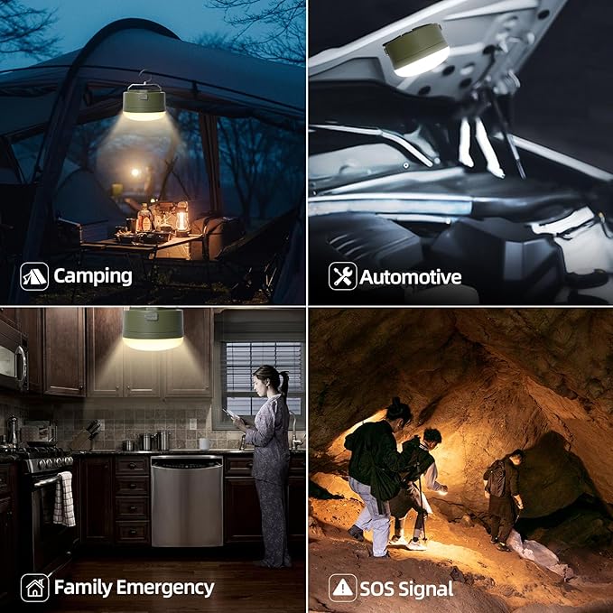 Bright Rechargeable LED Camping Light, 4 Modes, Tent Light with Magnetic Base, Red Light Camping Lantern, Portable Flashlight, Power Outage Light